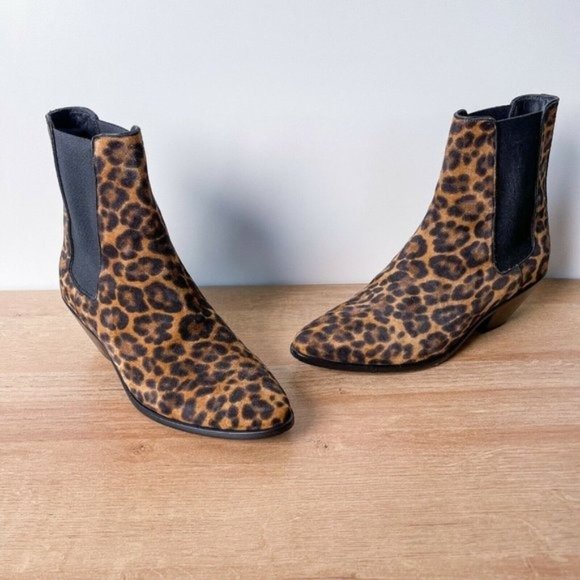Saint Laurent West Chelsea Leopard Western Ankle Boots Size 38 - Picture 1 of 10
